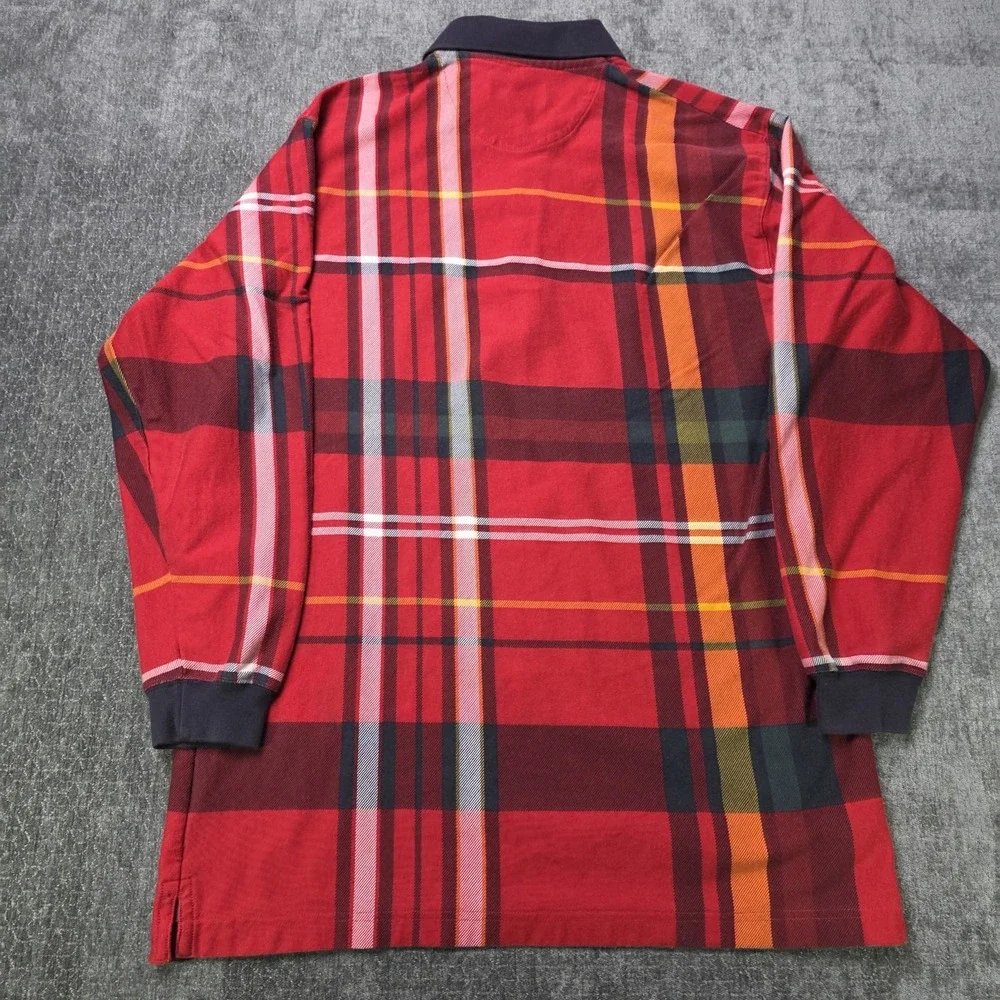 Vtg Chaps Ralph Lauren Polo Shirt Mens XL Red Plaid Long Sleeve Thick Crest Logo
